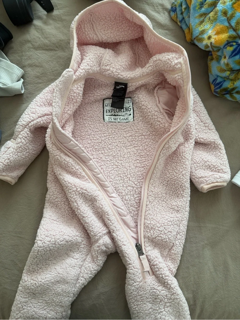 The North Face Light Pink Sherpa Hooded Infant One-Piece